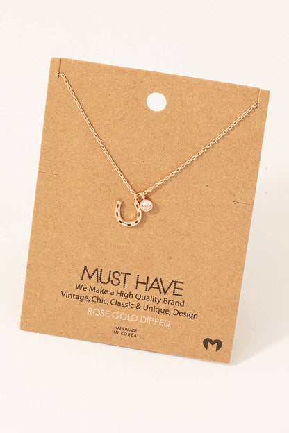 Gold Dipped Horse Shoe And Cz Charm Necklace