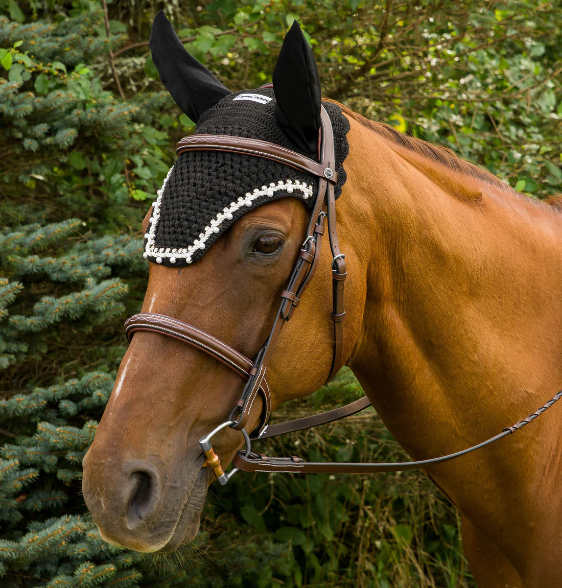 Equine Couture Fly Bonnet with Pearls and Crystals image 0