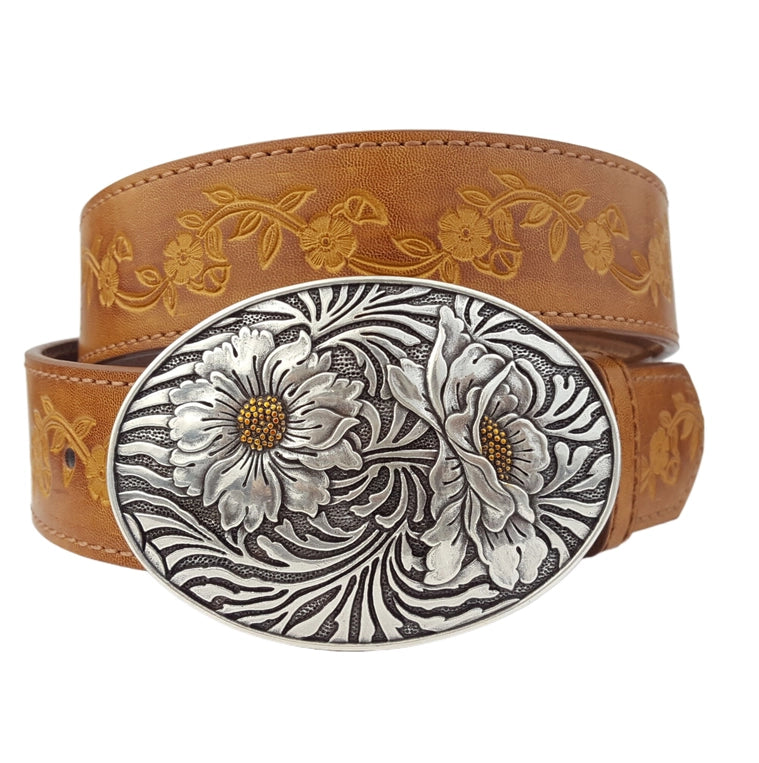 Sunflower Buckle with Vintage Floral Tooled Belt image 2