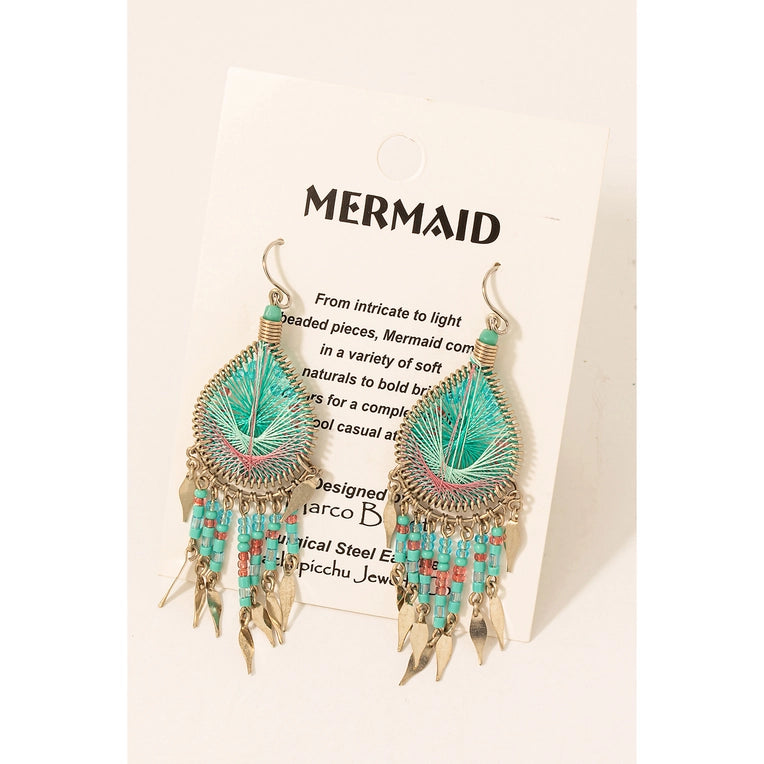 Mint Beaded Fringe Teardrop Earrings image 0