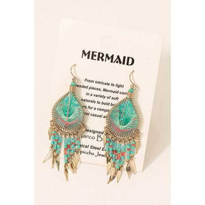 Mint Beaded Fringe Teardrop Earrings image 0