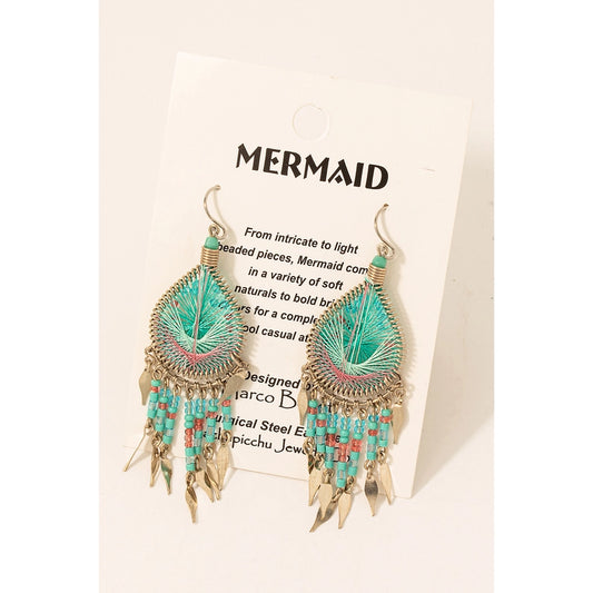 Mint Beaded Fringe Teardrop Earrings image 0