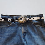 Western Oval Floral Etched Buckle W. Genuine Cowhair Leather image 1